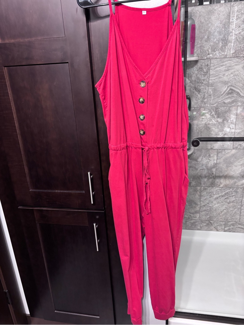 Bright red Women’s Button-Front Jumpsuit